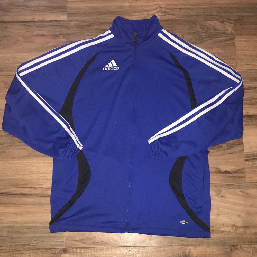 Adidas royal blue and white zippered athletic jacket